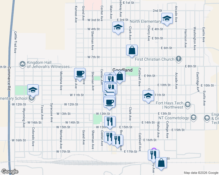 map of restaurants, bars, coffee shops, grocery stores, and more near in Goodland