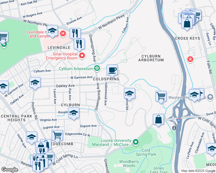 map of restaurants, bars, coffee shops, grocery stores, and more near 2372 Nutmeg Terrace in Baltimore