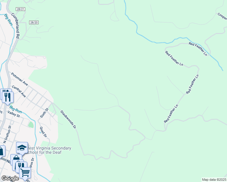 map of restaurants, bars, coffee shops, grocery stores, and more near 124 Woodridge Trail in Romney