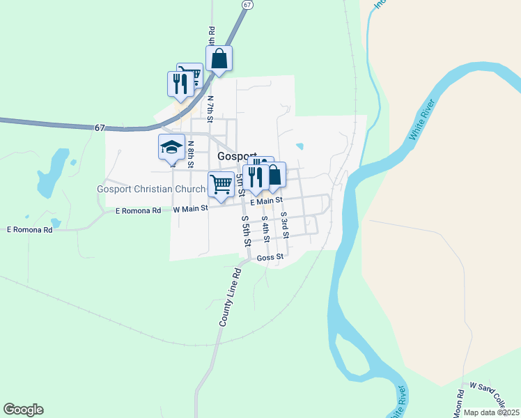 map of restaurants, bars, coffee shops, grocery stores, and more near 118 East Main Street in Gosport