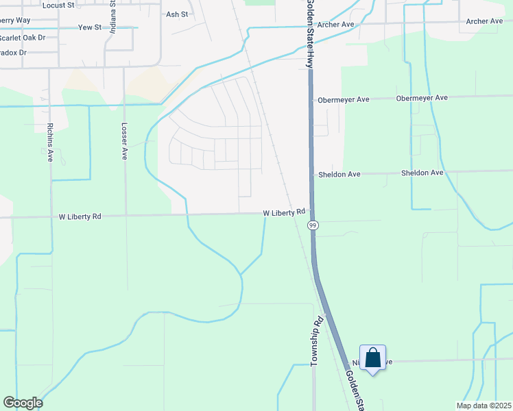 map of restaurants, bars, coffee shops, grocery stores, and more near West Liberty Road in Gridley