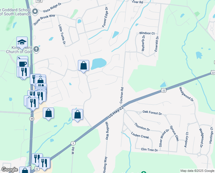 map of restaurants, bars, coffee shops, grocery stores, and more near 611 Crabapple Court in Maineville
