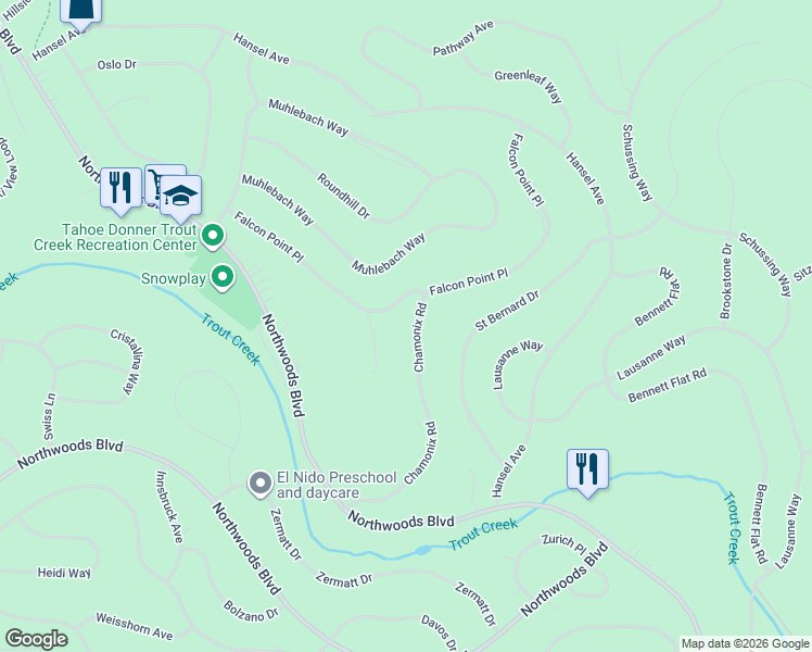 map of restaurants, bars, coffee shops, grocery stores, and more near 11902 Chamonix Road in Truckee