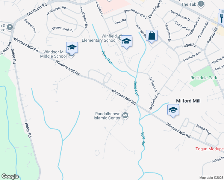 map of restaurants, bars, coffee shops, grocery stores, and more near 5006 Windsor Mill Rd in Milford Mill