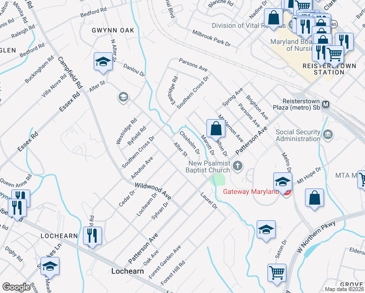 map of restaurants, bars, coffee shops, grocery stores, and more near 6715 Alter Street in Baltimore