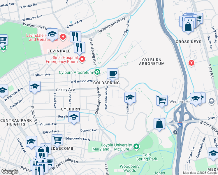 map of restaurants, bars, coffee shops, grocery stores, and more near 2373 Sundew Terrace in Baltimore