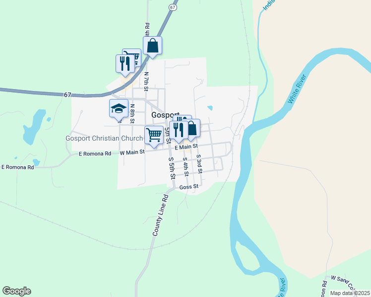 map of restaurants, bars, coffee shops, grocery stores, and more near 118 East Main Street in Gosport