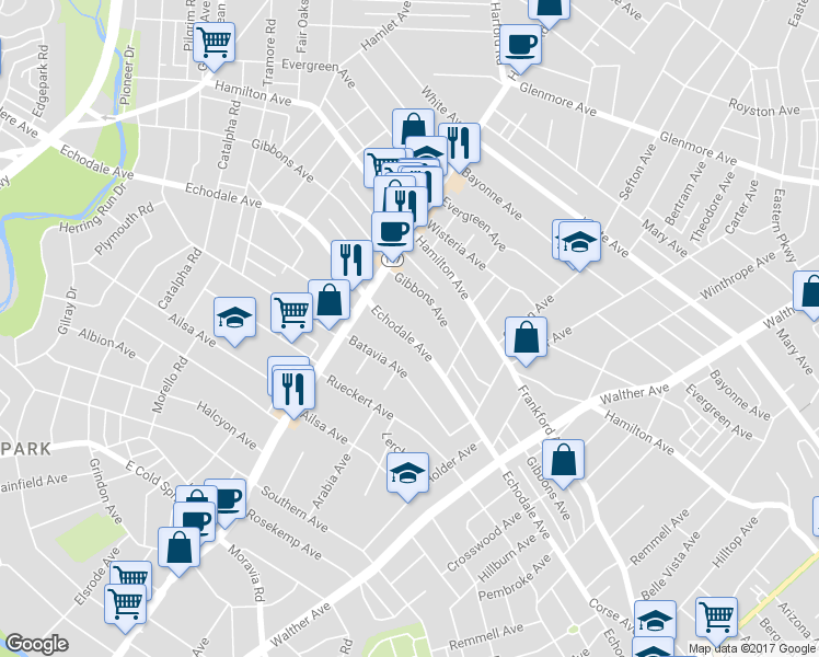 map of restaurants, bars, coffee shops, grocery stores, and more near 3100 Echodale Avenue in Baltimore