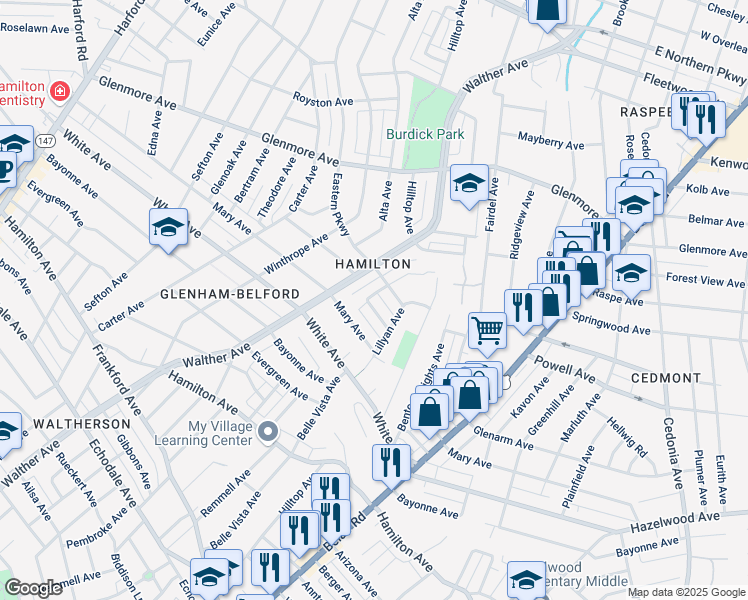 map of restaurants, bars, coffee shops, grocery stores, and more near 3802 Glenarm Avenue in Baltimore