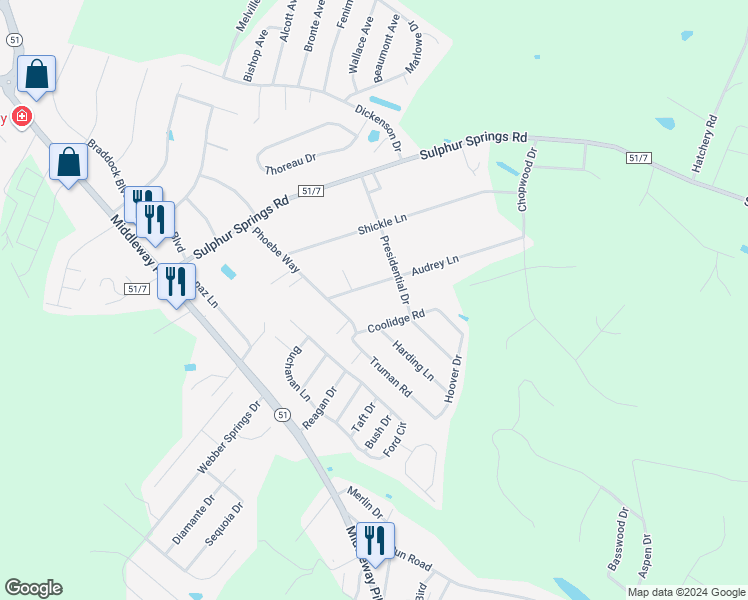 map of restaurants, bars, coffee shops, grocery stores, and more near 71 Audrey Lane in Inwood