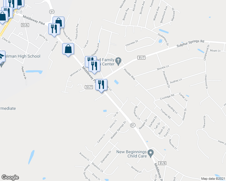 map of restaurants, bars, coffee shops, grocery stores, and more near 180 Topaz Lane in Inwood