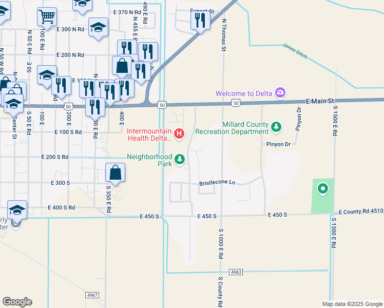 map of restaurants, bars, coffee shops, grocery stores, and more near 197 White Sage Avenue in Delta