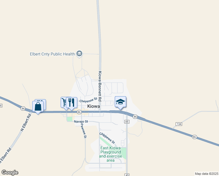 map of restaurants, bars, coffee shops, grocery stores, and more near 49 100 Ute Village in Kiowa
