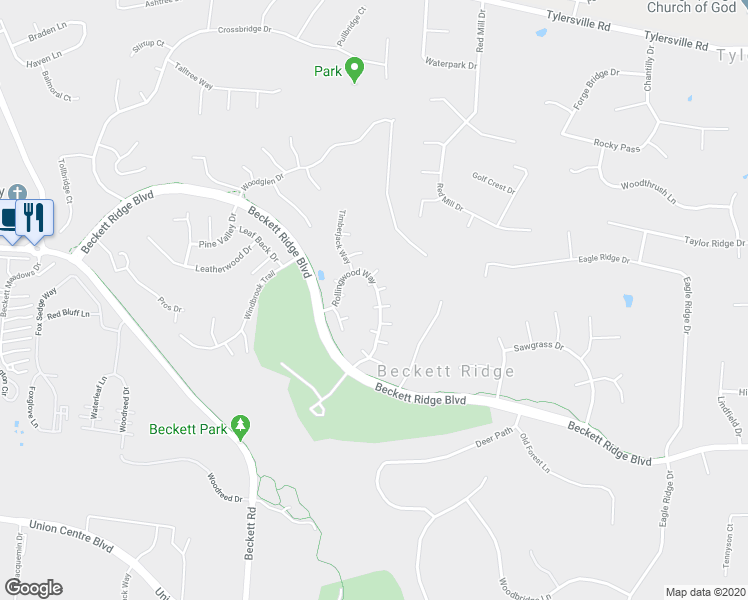 map of restaurants, bars, coffee shops, grocery stores, and more near 5546 Dogwood Court in Beckett Ridge