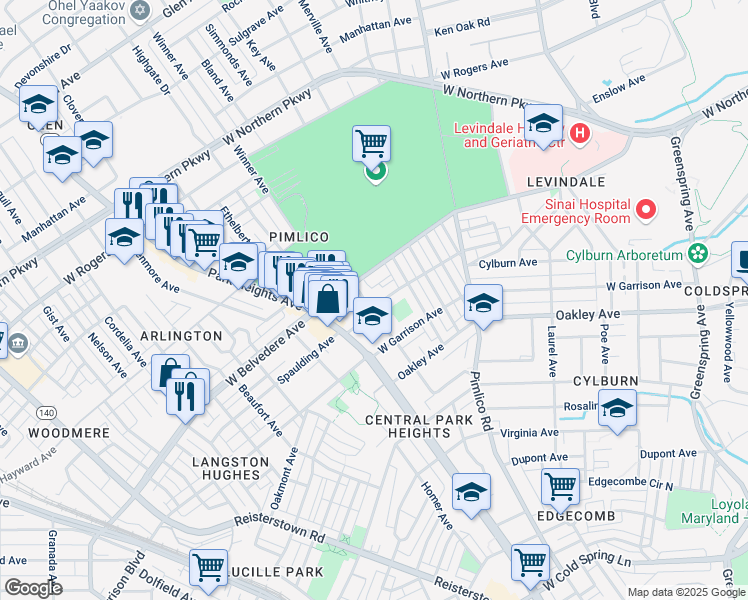 map of restaurants, bars, coffee shops, grocery stores, and more near 3030 Spaulding Avenue in Baltimore