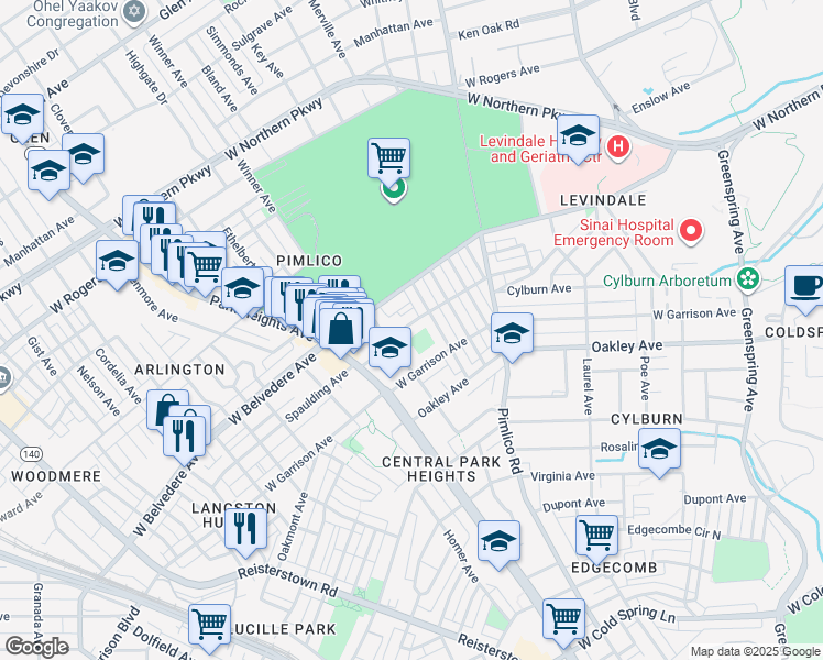 map of restaurants, bars, coffee shops, grocery stores, and more near 3023 Spaulding Avenue in Baltimore