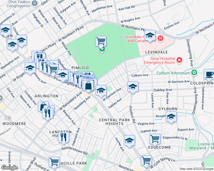 map of restaurants, bars, coffee shops, grocery stores, and more near 3021 Spaulding Avenue in Baltimore