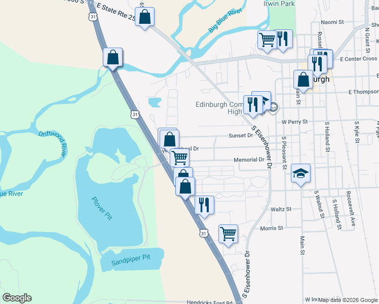 map of restaurants, bars, coffee shops, grocery stores, and more near 617 High School Drive in Edinburgh