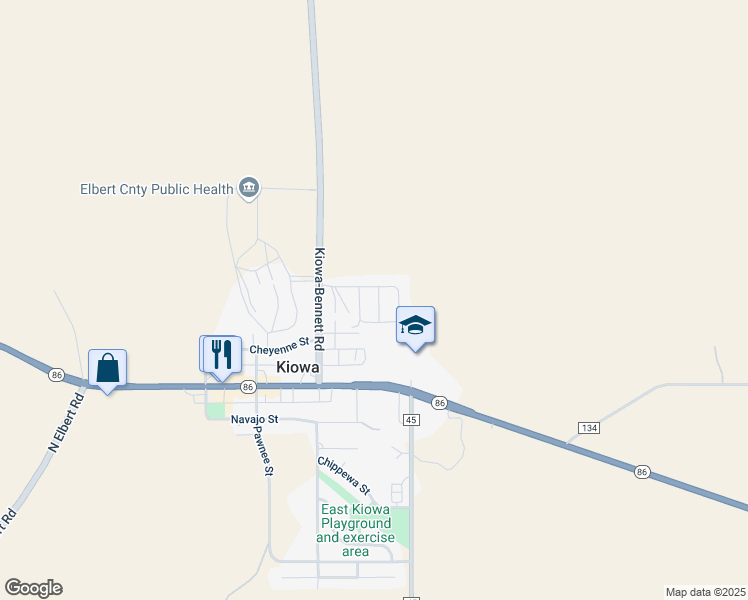 map of restaurants, bars, coffee shops, grocery stores, and more near 49 100 Ute Village in Kiowa