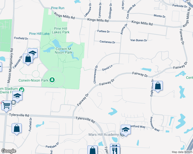 map of restaurants, bars, coffee shops, grocery stores, and more near 6192 Cloverwood Court in Mason