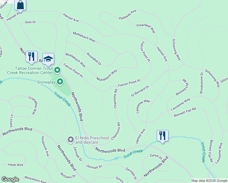 map of restaurants, bars, coffee shops, grocery stores, and more near 11902 Chamonix Road in Truckee
