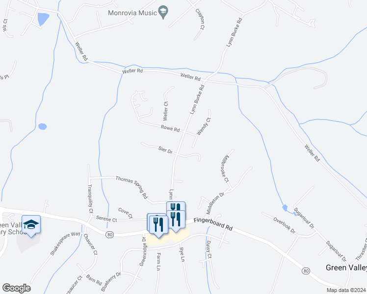 map of restaurants, bars, coffee shops, grocery stores, and more near 4205 Lynn Burke Road in Monrovia