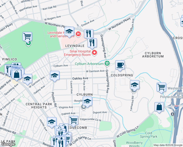 map of restaurants, bars, coffee shops, grocery stores, and more near 4904 Lanier Avenue in Baltimore