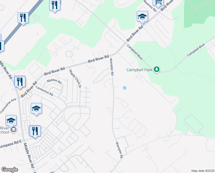map of restaurants, bars, coffee shops, grocery stores, and more near 9805 Dee Way in Middle River