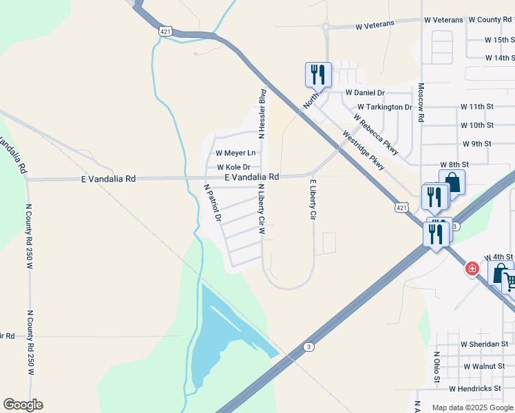 map of restaurants, bars, coffee shops, grocery stores, and more near 1600 West Constitution Street in Greensburg