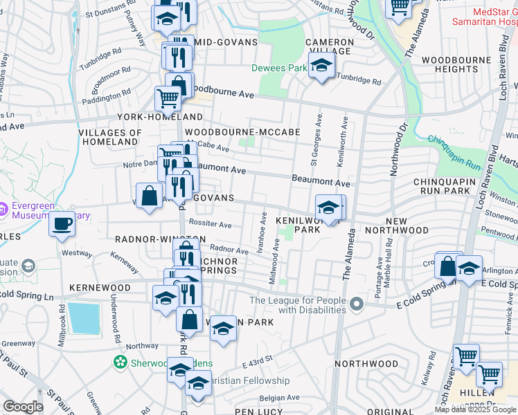 map of restaurants, bars, coffee shops, grocery stores, and more near 809 Winston Avenue in Baltimore