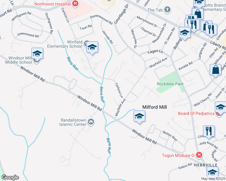 map of restaurants, bars, coffee shops, grocery stores, and more near 8014 Remington Avenue in Milford Mill