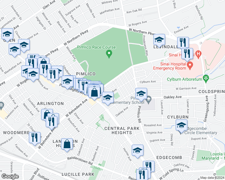 map of restaurants, bars, coffee shops, grocery stores, and more near 3012 Spaulding Avenue in Baltimore
