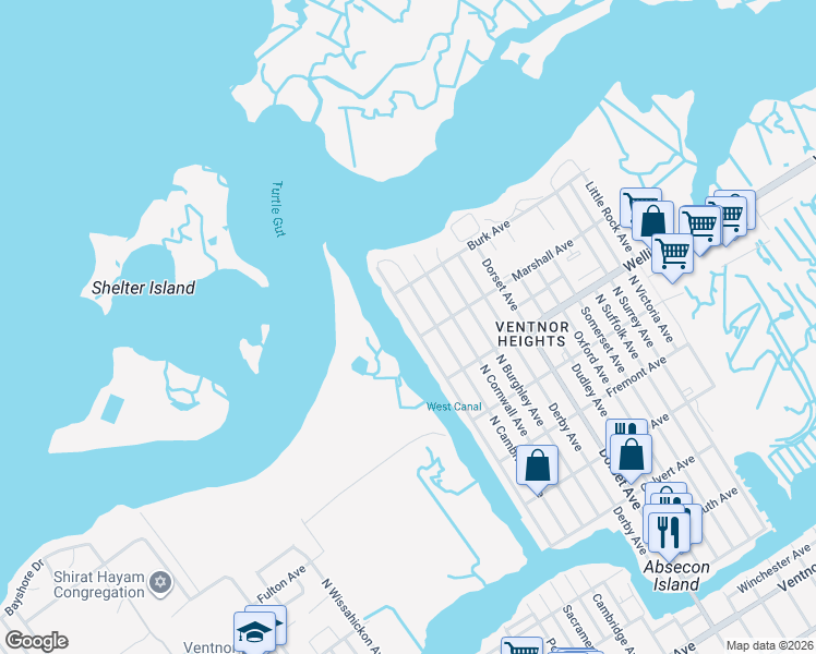 map of restaurants, bars, coffee shops, grocery stores, and more near 802 North Harvard Avenue in Ventnor City