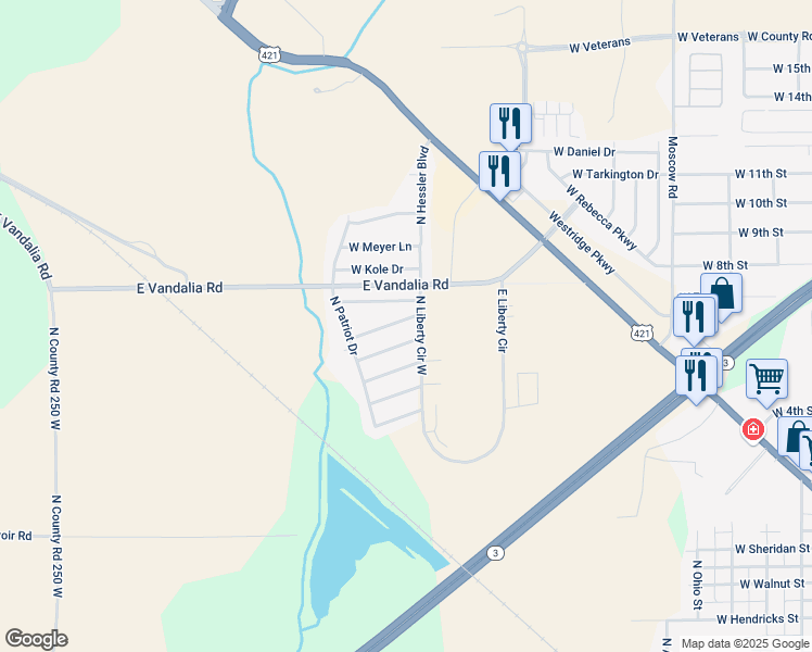 map of restaurants, bars, coffee shops, grocery stores, and more near 1600 West Constitution Street in Greensburg