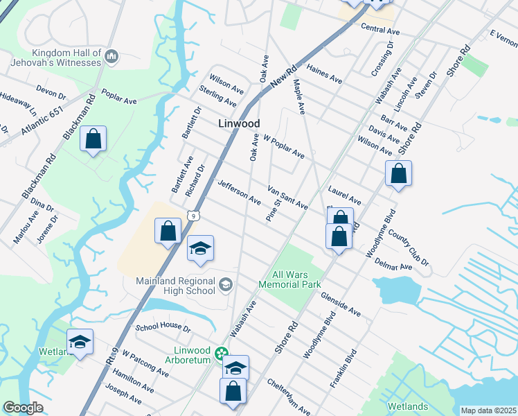 map of restaurants, bars, coffee shops, grocery stores, and more near 310 West Edgewood Avenue in Linwood