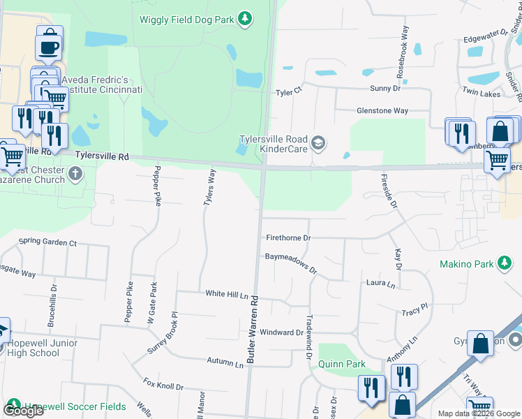 map of restaurants, bars, coffee shops, grocery stores, and more near 6974 Grand Oaks Court in Mason