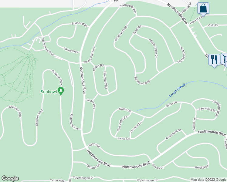 map of restaurants, bars, coffee shops, grocery stores, and more near 11567 Chalet Road in Truckee
