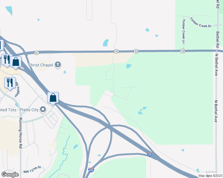 map of restaurants, bars, coffee shops, grocery stores, and more near Northwest Roanridge Road in Platte City