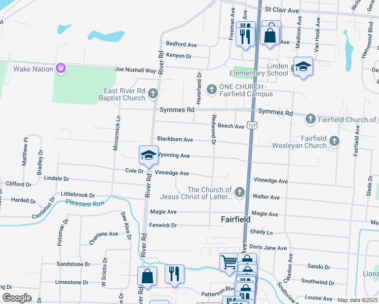 map of restaurants, bars, coffee shops, grocery stores, and more near 425 Wyoming Avenue in Hamilton