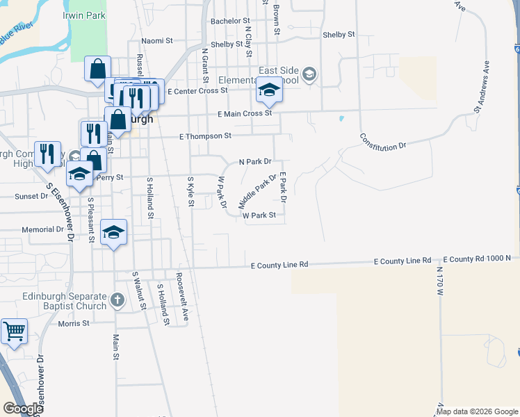 map of restaurants, bars, coffee shops, grocery stores, and more near 604 West Park Drive in Edinburgh