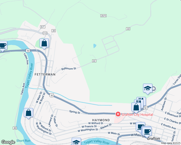 map of restaurants, bars, coffee shops, grocery stores, and more near County Route 22 in Grafton