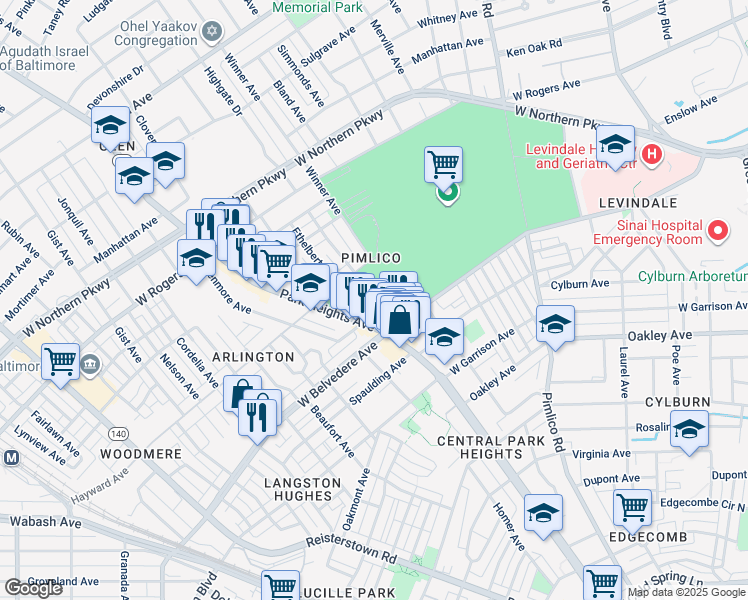map of restaurants, bars, coffee shops, grocery stores, and more near 4200 Maple Avenue in Baltimore
