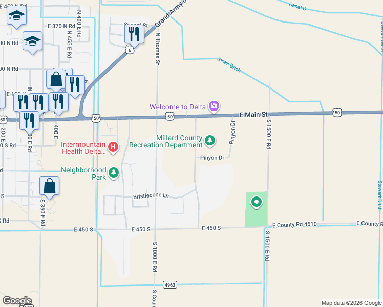 map of restaurants, bars, coffee shops, grocery stores, and more near 140 Manzanita Avenue in Delta