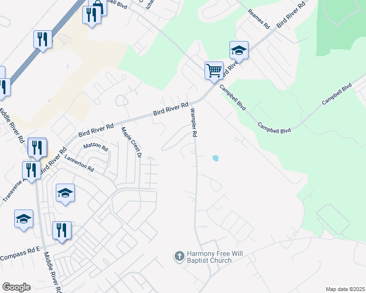 map of restaurants, bars, coffee shops, grocery stores, and more near 9814 Dee Way in Middle River