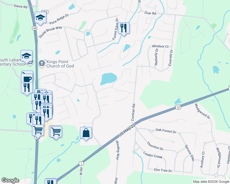map of restaurants, bars, coffee shops, grocery stores, and more near 5826 Turning Leaf Way in Maineville
