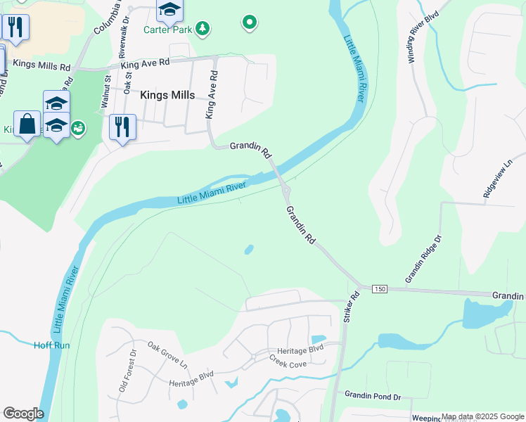 map of restaurants, bars, coffee shops, grocery stores, and more near 1415 Grandin Road in Maineville