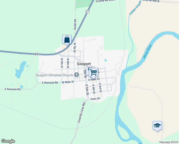 map of restaurants, bars, coffee shops, grocery stores, and more near 11 East North Street in Spencer
