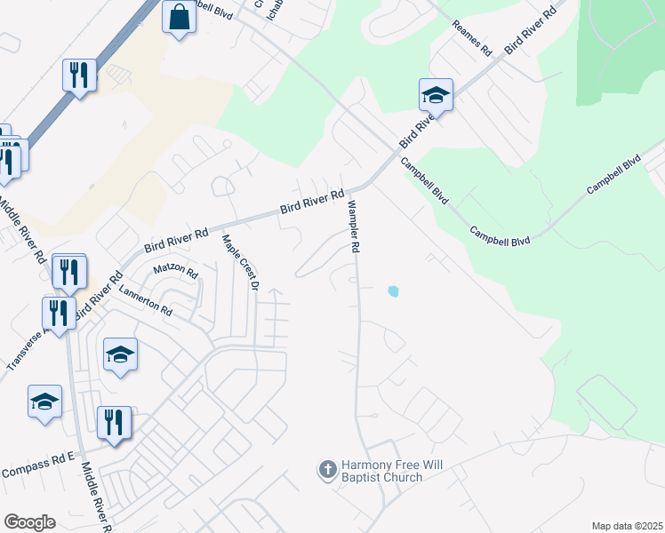 map of restaurants, bars, coffee shops, grocery stores, and more near 9814 Dee Way in Middle River