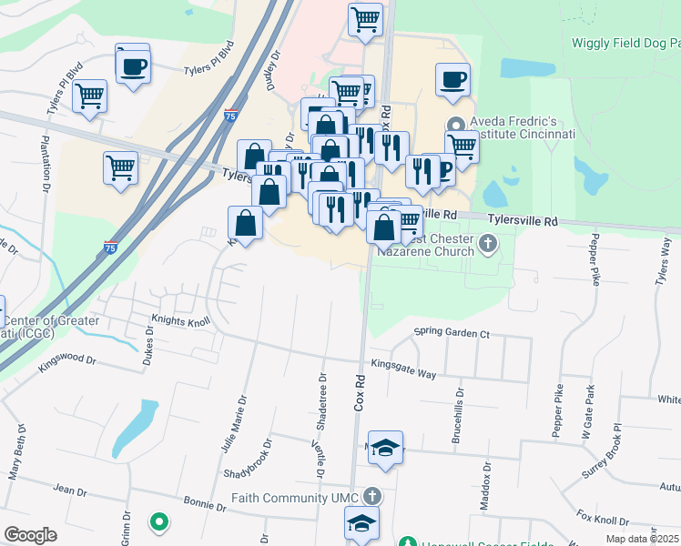 map of restaurants, bars, coffee shops, grocery stores, and more near 7897 Cox Road in Butler County