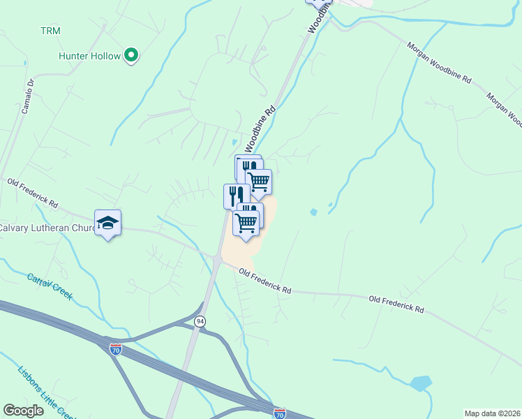map of restaurants, bars, coffee shops, grocery stores, and more near 705 Lisbon Center Drive in Woodbine